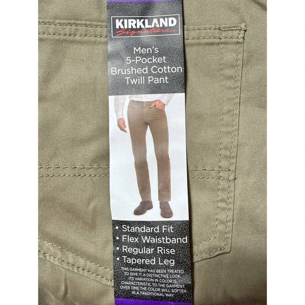 Kirkland Signature Men 5 Pocket Brushed Cotton Pants Desert Sand Khaki 40x32 NWT
